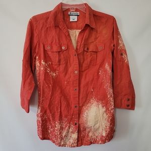 Columbia Distressed Coral Button Down Long Sleeve Western Style Shirt M